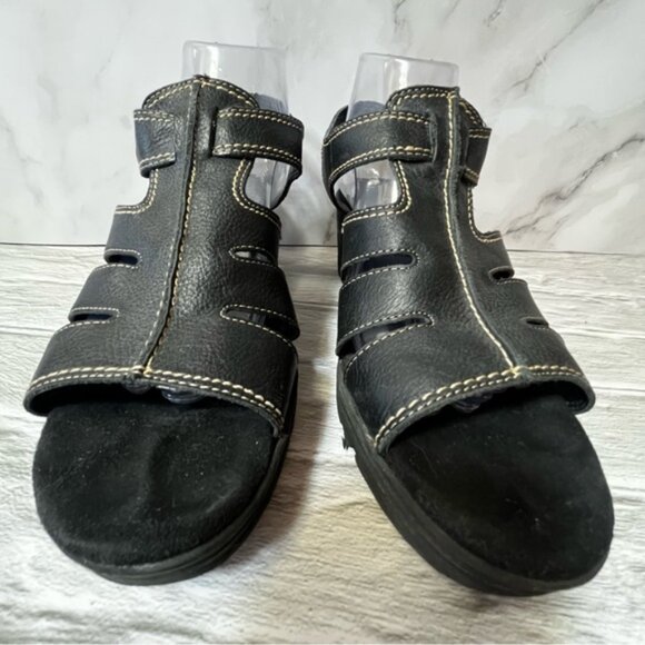 Aerosoles Women's Black Leather Shopping Bog Wedge Heel Platform Sandals - Picture 3 of 16